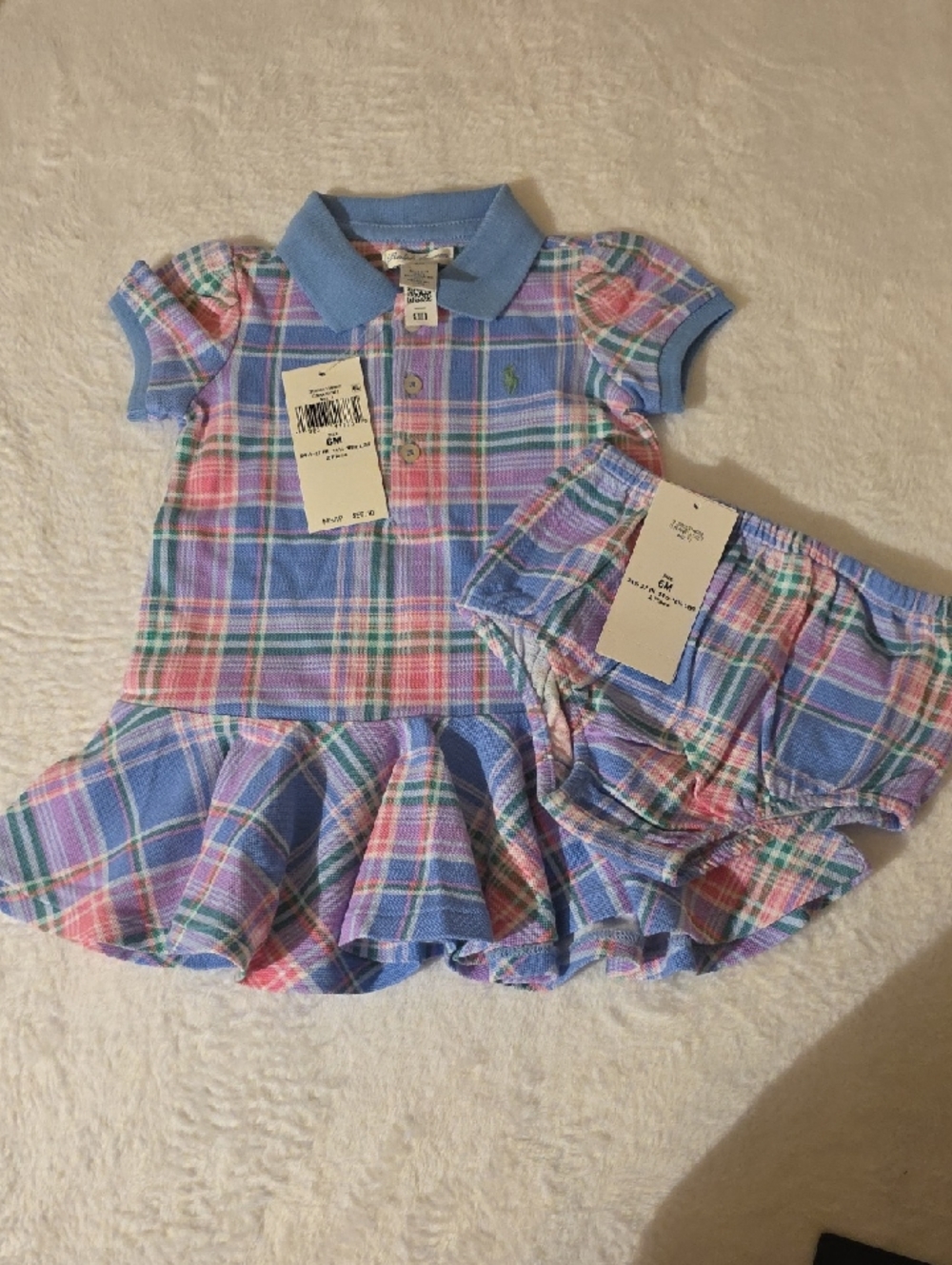Ralph Lauren Pastel Plaid Polo Dress with Matching Bloomers - Blue Pink Green